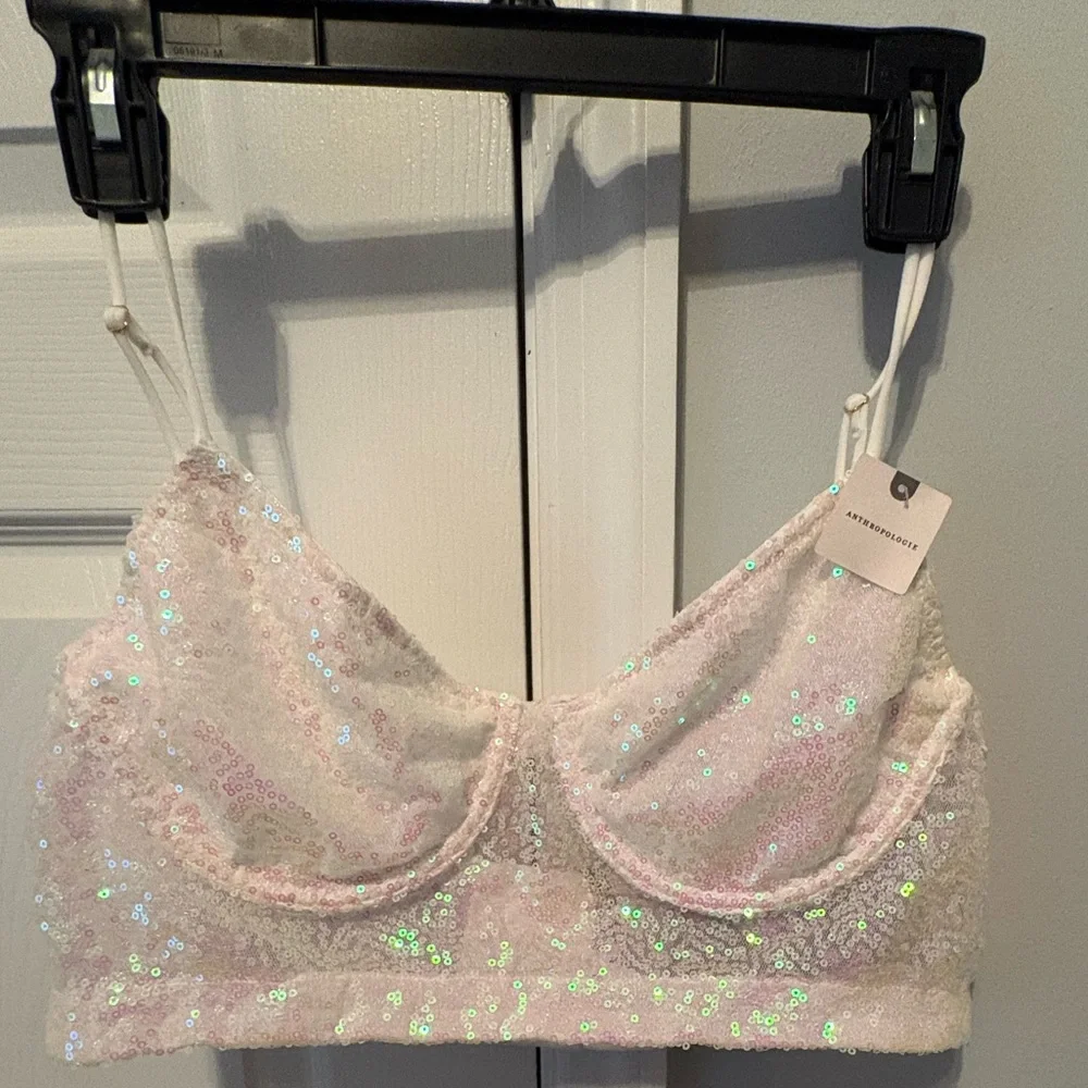Anthropologie Sequin Lace Bralette - White L